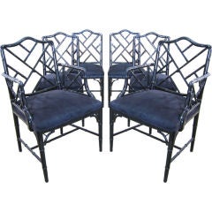 Retro Elegant Set of 6 Faux Bamboo Dining:  2 armchairs, 4 side chairs