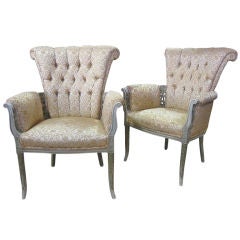Superb Pair of 40's Scalloped  Back Armchairs