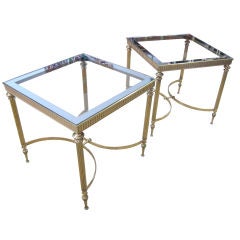 Classical Pair of Italian Brass Tables, Glass/Mirror
