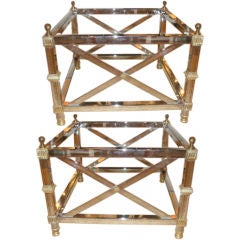Pair of Neo- Classical Chrome Tables with Brass Accents Pair of Neo- Classical Chrome Tables with Brass Accents