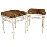 Pair of Vintage White Metal Pirouette Stools