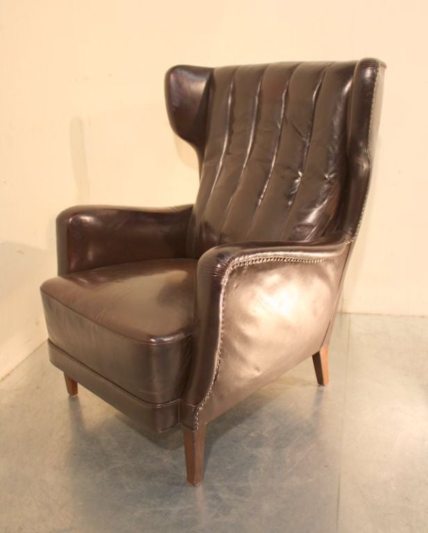 Mid-20th Century An original 1950’s leather Danish wing armchair For Sale