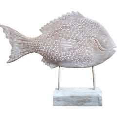 Large Folk Art Fish On Stand