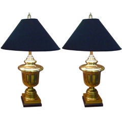 Pair  Large Brass Urn Form Lamps