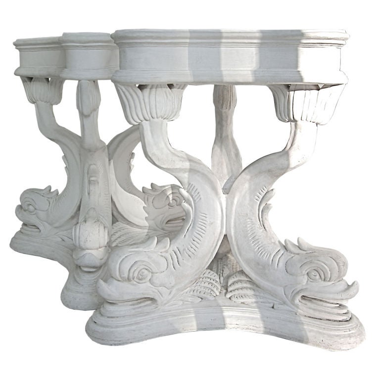 Pair Marvelous Plaster Dolphin Tripod Table Bases