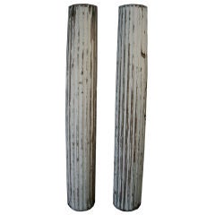 Pair Heavy Fluted Wooden Columns