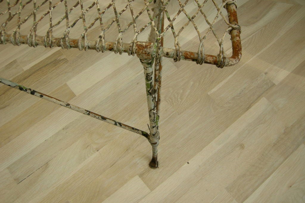 Iron Wire Bench With Remnants Of Original Green And White Paint