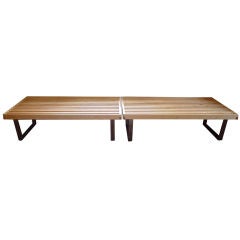 Pair Slatted Benches  Or Tables W/ Steel Bases