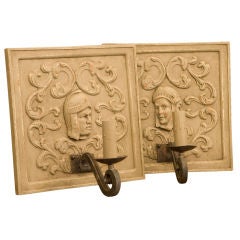 Antique Pair one-of-a kind carved wood sconces
