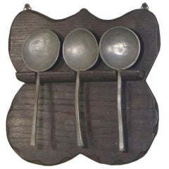 Antique Dutch oak and pewter spoon holders