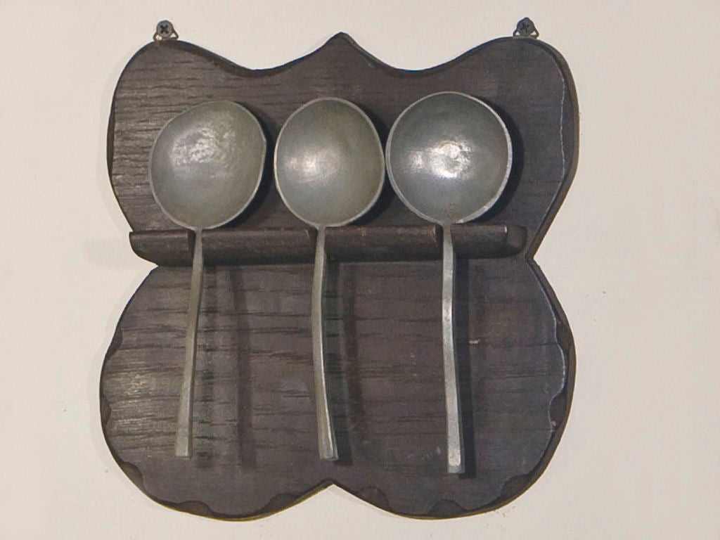 20th Century Dutch oak and pewter spoon holders