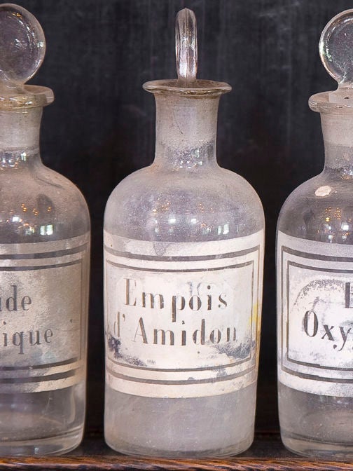 French set of  six antique apothecary bottles