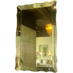 Etched Wavy Edge Mirror Framed Mirror with Rosettes