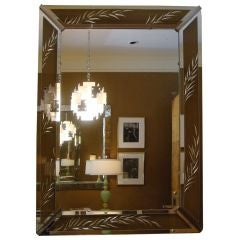 Venetian mirror with etched clear glass & mirror frame
