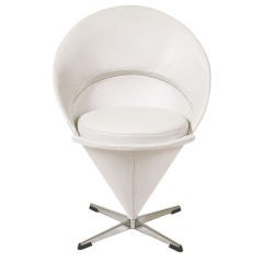 White Leather Cone Chair by Verner Panton