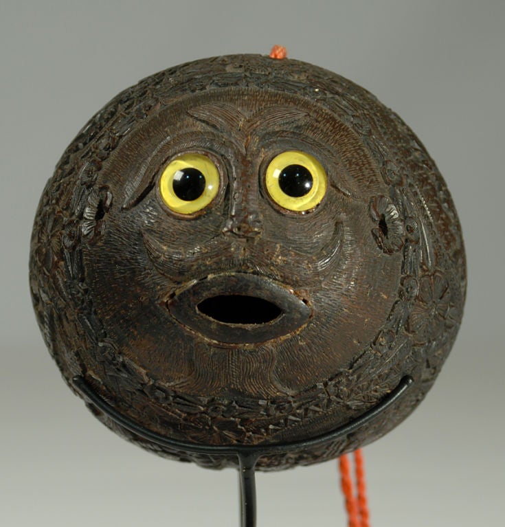 Rare Antique Mexican Carved Coconut Bank In Excellent Condition In San Francisco, CA