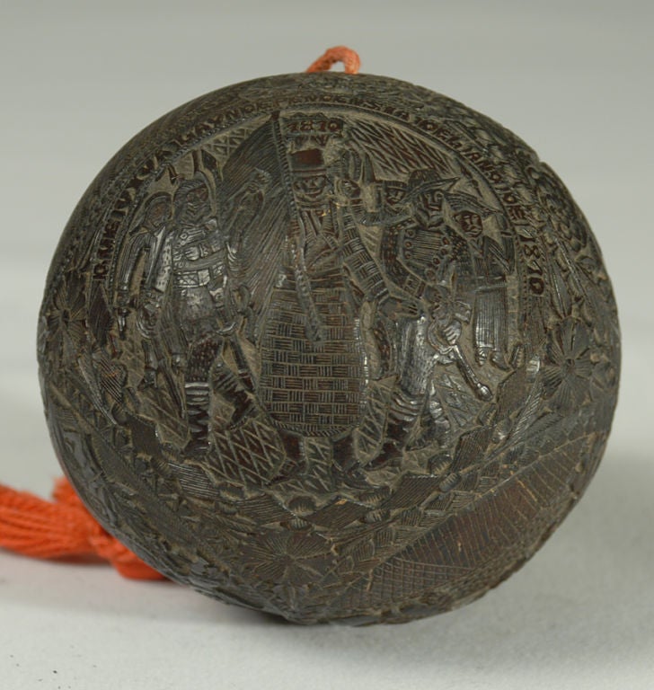 Rare Antique Mexican Carved Coconut Bank 1