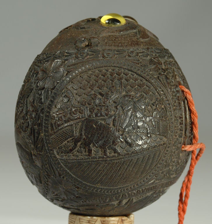 Rare Antique Mexican Carved Coconut Bank 3
