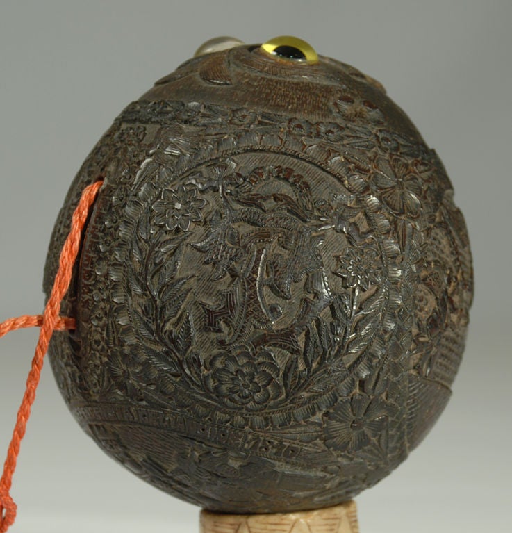 Rare Antique Mexican Carved Coconut Bank 4