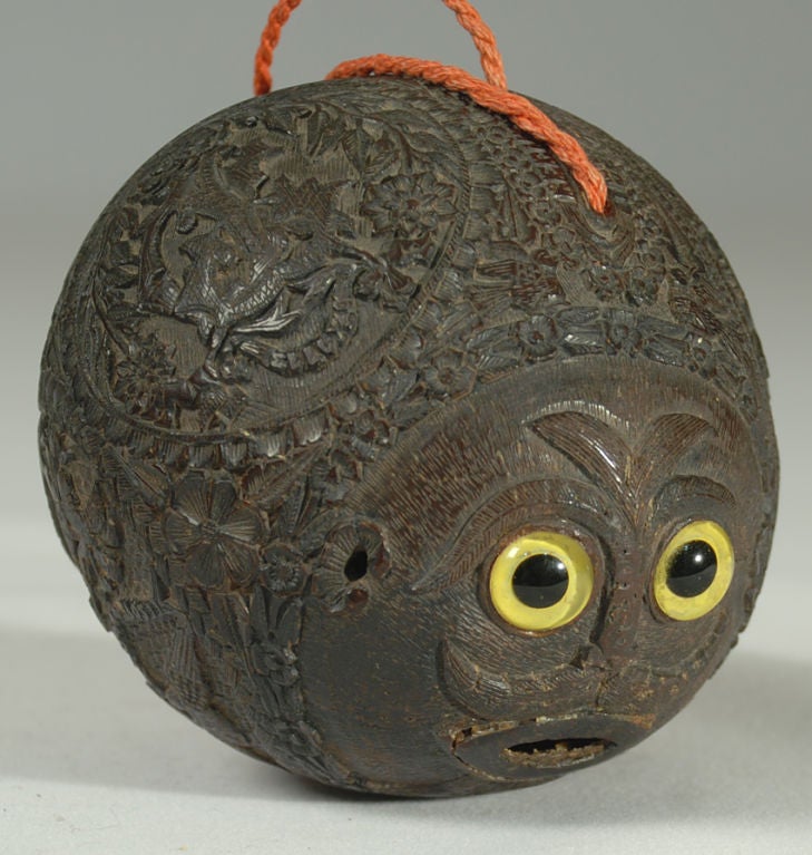 Rare Antique Mexican Carved Coconut Bank 5
