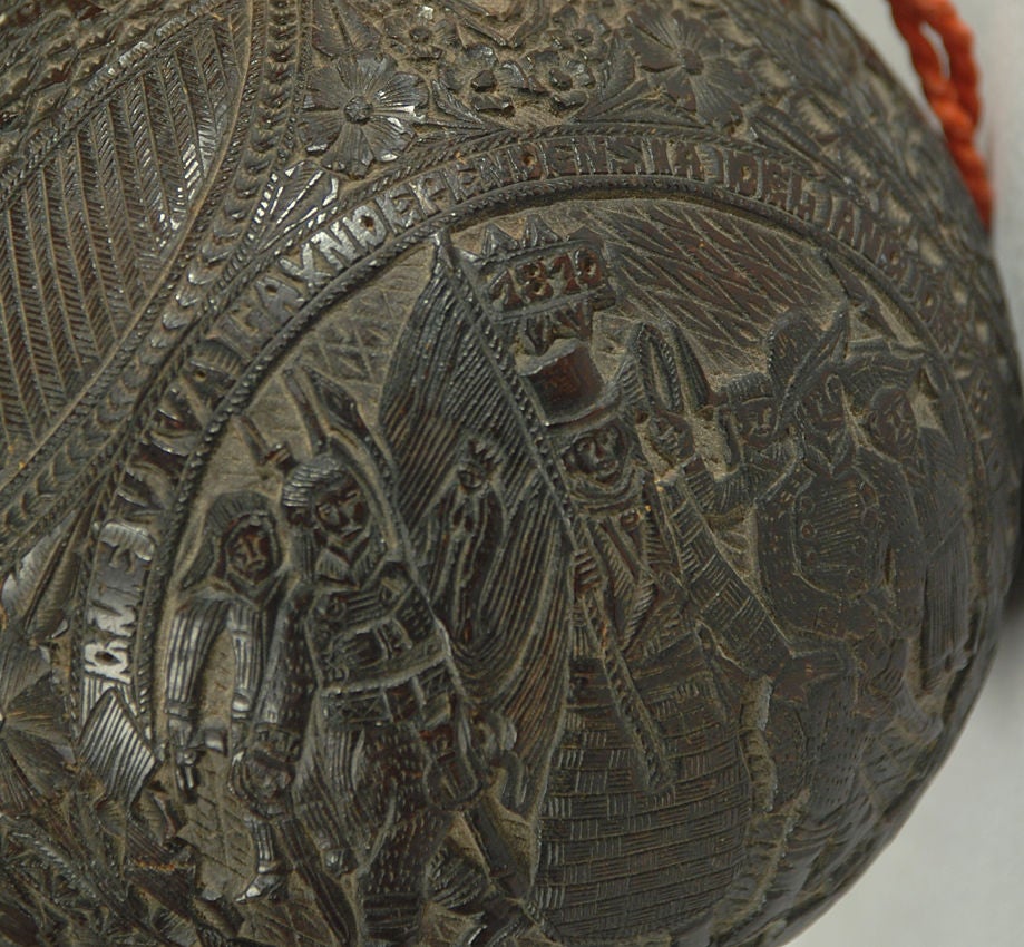 Rare Antique Mexican Carved Coconut Bank 6