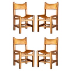 Attributed to Pierre Chapo set of 4 oak chairs