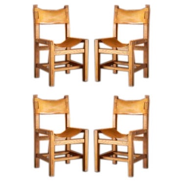 Attributed to Pierre Chapo set of 4 oak chairs For Sale
