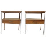 Two Walnut and Aluminum Bedside Tables by Paul McCobb for Calvin