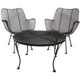 Wrought Iron and Mesh Table with Four Armchairs by Woodard