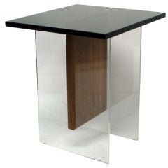 A Lucite, Walnut and Glass Occasional Table