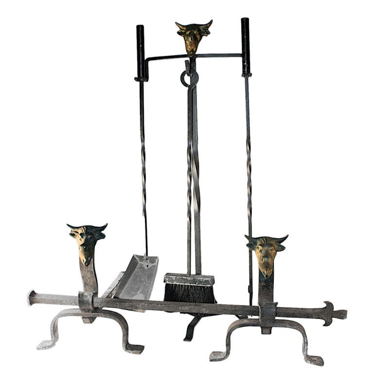 A Western Theme Fire Tools and Andiron Set