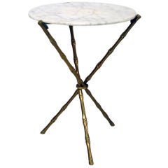 A Faux Bamboo Brass and Marble Side Table
