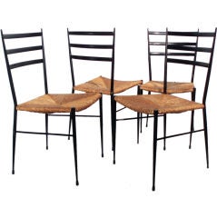 Four Steel with Rush Seat Chairs attributed to Gio Ponti