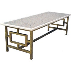 A Brass Base, Marble Inset Glass Tile Cocktail Table