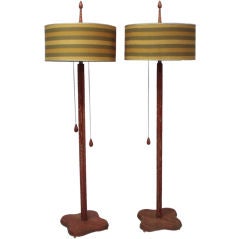 A Pair of Red Ceruse Floor Lamps