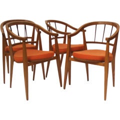 Four Bent Laminate Wood with Brass Dowel Chairs by Wormley