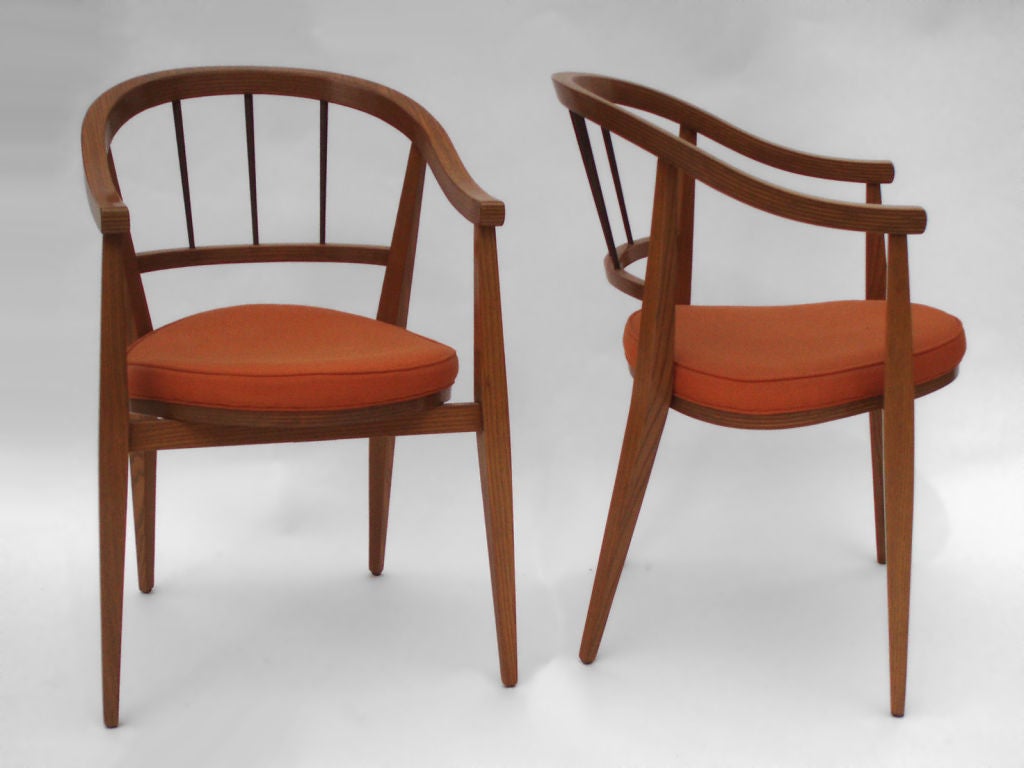 Four Bent Laminate Wood with Brass Dowel Chairs by Wormley