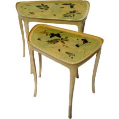 Organic Form Italian Side Tables with Fornasetti Style Graphics