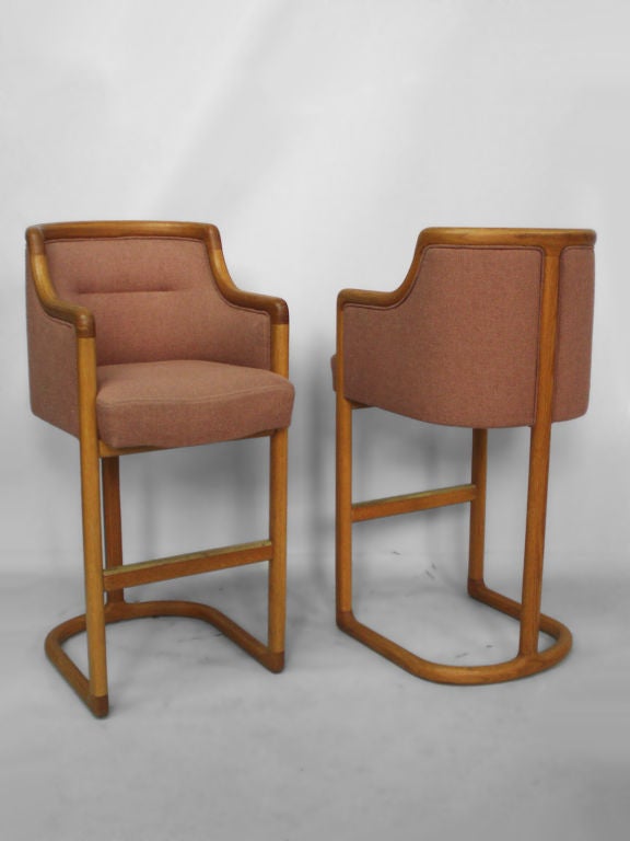 A Pair of Ash Frame Bar Stools by Vladimir Kagan
