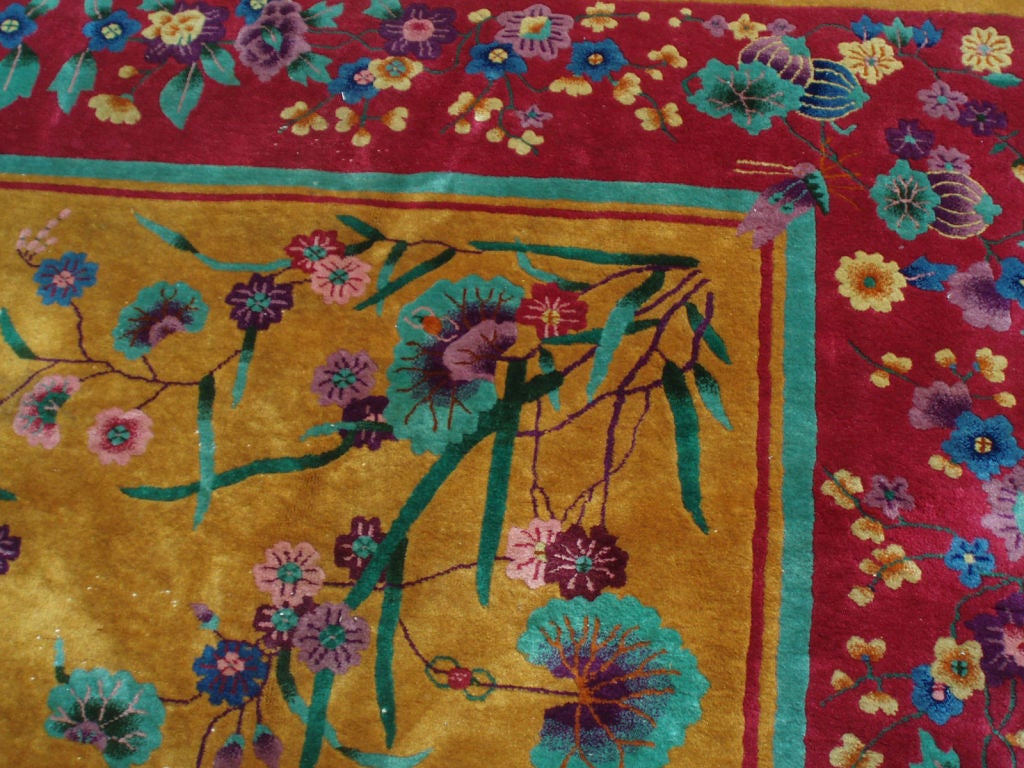 Hand-Knotted A Nichols Chinese Art Deco Rug with Marigold Mustard Field