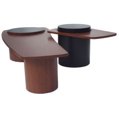 A Pair of Organic Form Walnut Cocktail Tables on Drum Base
