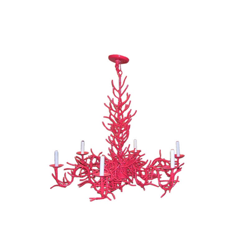 ELEGANT 1960'S CORAL IRON SIX LIGHTS NEWLY REWIRED CHANDELIER.