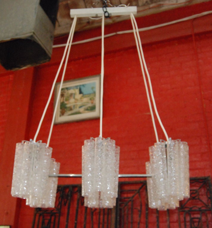 Austrian six-light chandelier with 42 crackle glass cylinders by Kalmar.