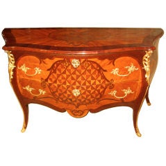 Antique Dutch Rococo Ormolu Mounted Parquetry & Marquetry Commode