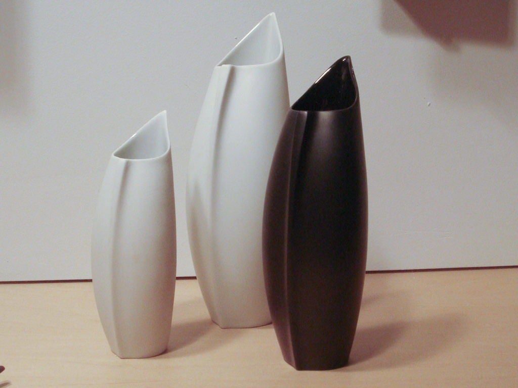 Lino Sabattini matte porcelain vases [with gloss interior], ::PRICED PER VASE:: $550.00

One black Medium size and one white Medium size available