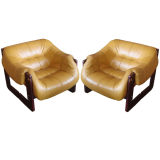 Retro Pair of Leather and Rosewood Armchairs by Lafer of Brazil