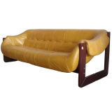 Retro Leather and Rosewood Sofa by Lafer of Brazil