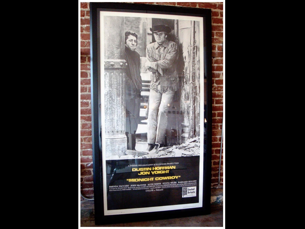 mint original MIDNIGHT COWBOY movie poster<br />
framed [beveled wood]<br />
this was the poster created and never released as it was printed prior to the movie's X rating