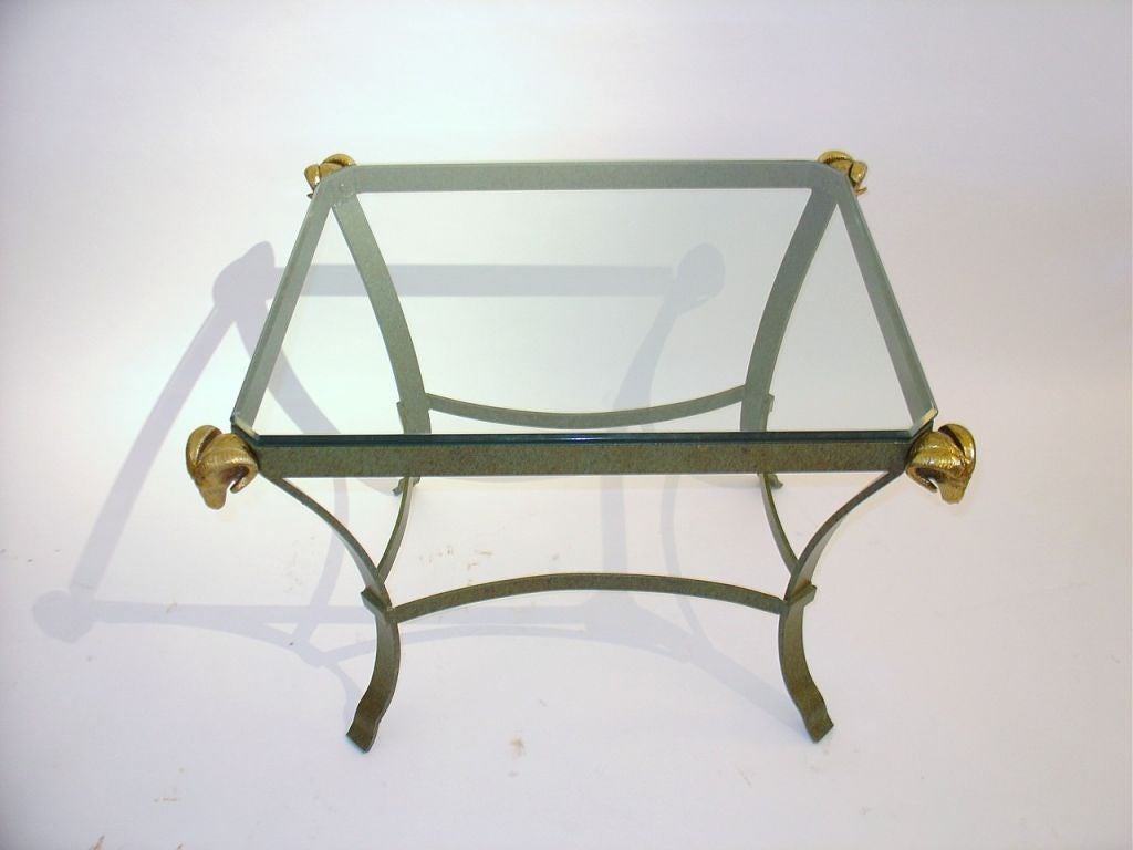 Italian Maison Jansen Style Brass and Metal End Table with Ram's Heads For Sale