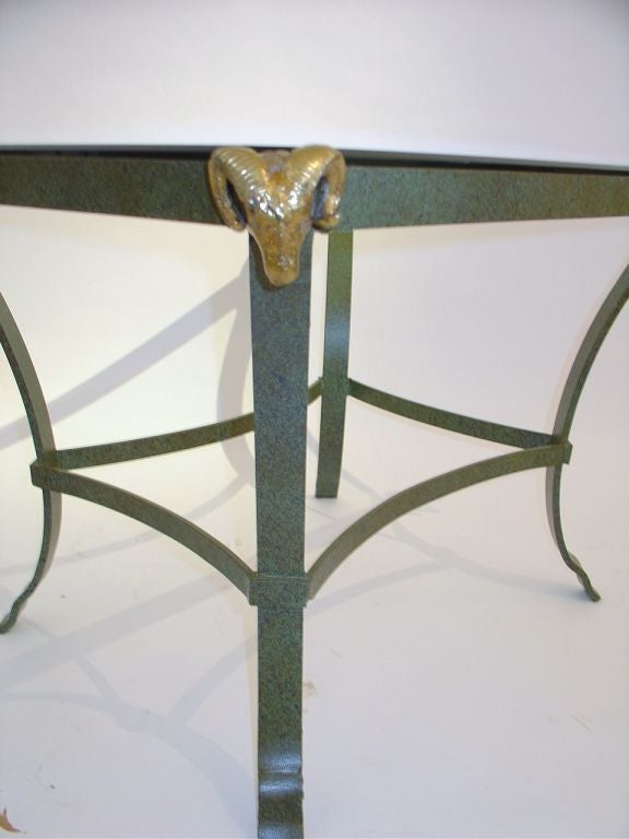 Maison Jansen Style Brass and Metal End Table with Ram's Heads In Excellent Condition For Sale In Chicago, IL